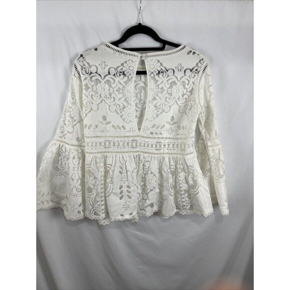 Spell (And the Gypsy) White Lace Empire Waist Boho Top w/ Bell Sleeves - Picture 8 of 14